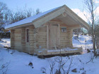 Small sauna pictured in the wintertime
