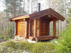 Naturally looking sauna in the Norwegian moss forest